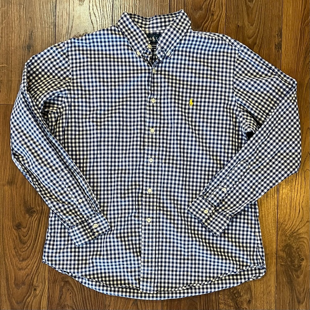 Mens Polo Ralph Lauren XL Button Down Shirt Blue White Check